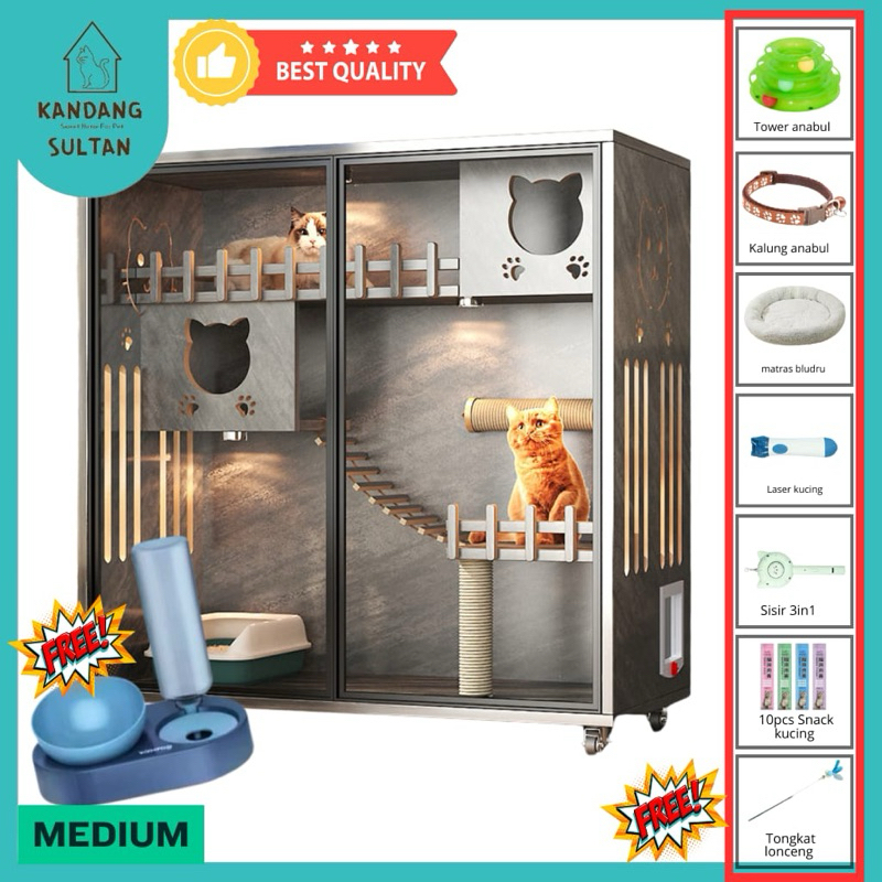 Kandangsultan-Catquarium|Villa|Kandang|Rumah Kucing Kayu Medium G+ Hitam Marmer 120*60*130cm Terbuat