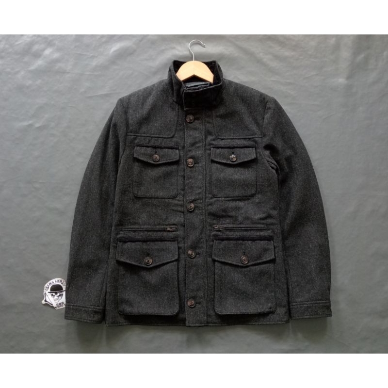 Jaket Military blazer grey wool coat pocket