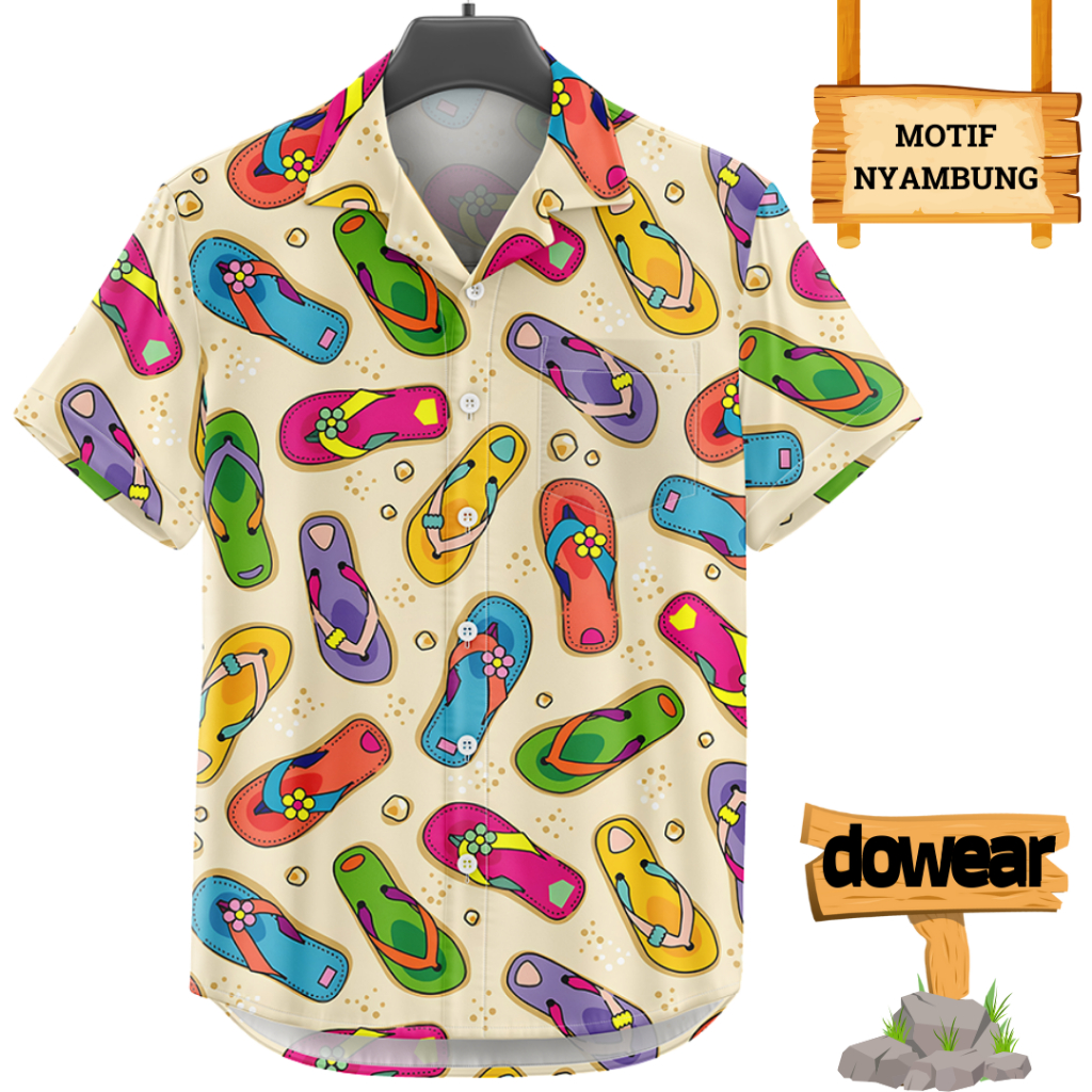 Dowear Baju Kemeja Motif Kekinian Cowok Cewek Bali Pantai Surfing Hawai Jumbo 531 SENDAL PANTAI