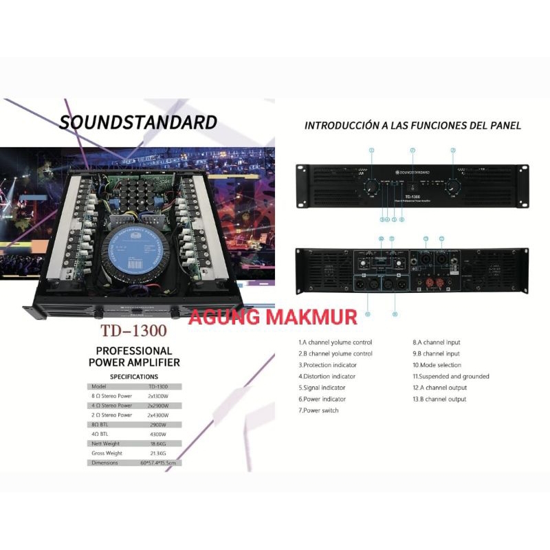 Power Amplifier Soundstandard TD-1300 - Power SoundStandard TD 1300 - Power Sound standard TD1300