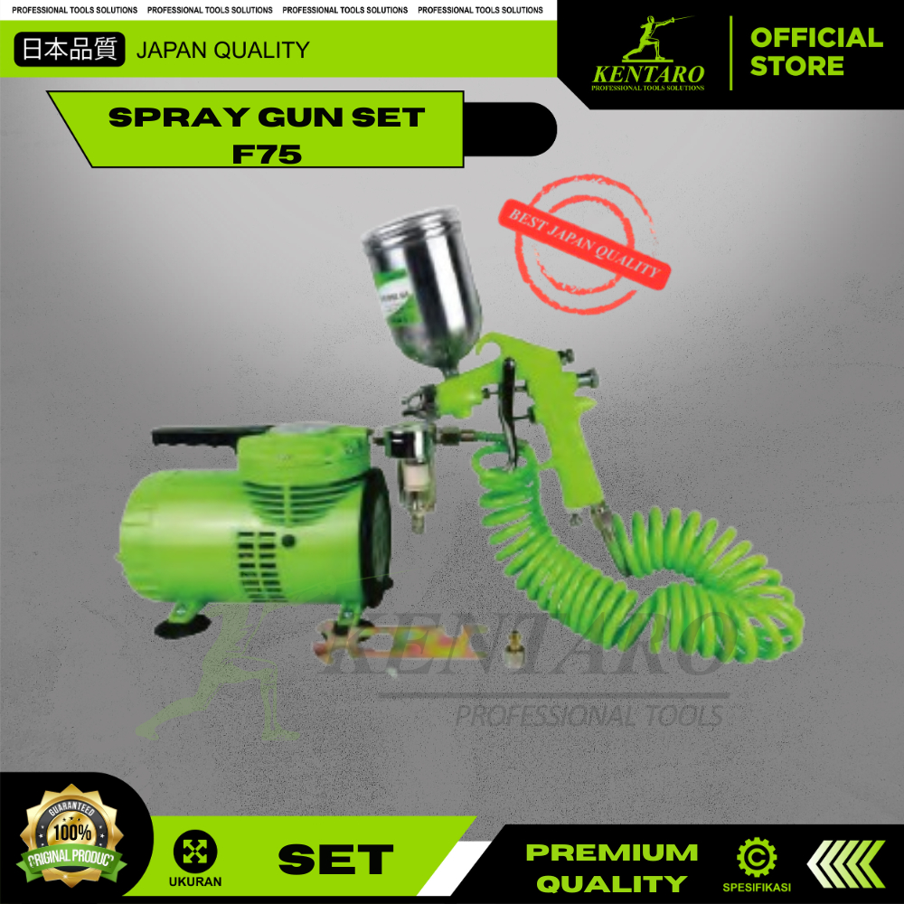 SET + SPRAY GUN F-75G PREMIUM QUALITY KENTARO