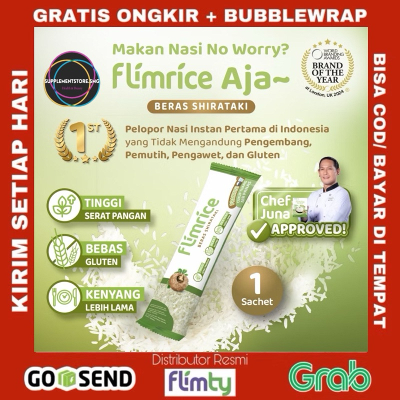 

(ECER 1 SACHET) FLIMRICE Nasi Shirataki Pandan (Nasi Diet) Beras Shirataki Flimty Bebas Glute