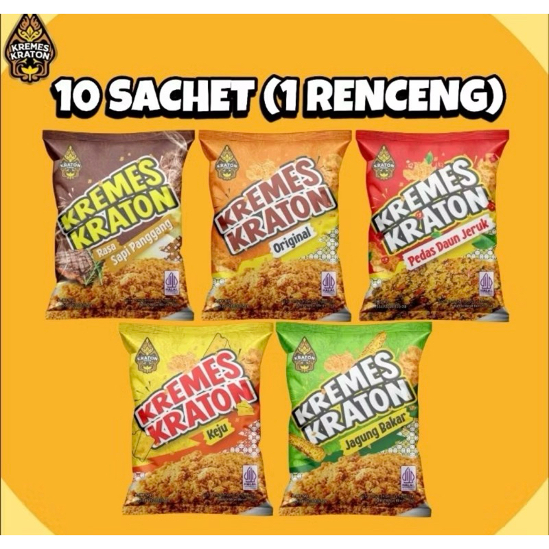 

Kremes Kraton Sachet - 10 x 16g (1 Renceng) Original, Pedas Daun Jeruk, Keju, Jagung Bakar, Sapi Panggang