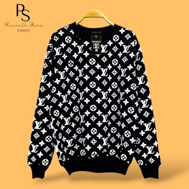 Crewneck Sweater Louis Vuitton LV Full Print Pattern Black Fulltag Premium Hypebeast Unisex Pria Wan
