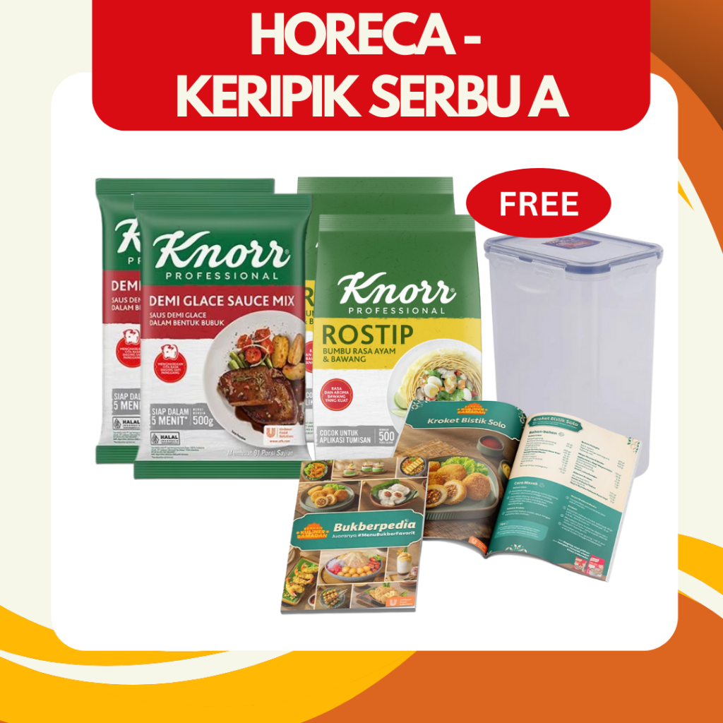 

[HORECA] Keripik Serbu A (Knorr Saus Demiglace 500G + Knorr Bumbu Penyedap Rostip Pouch 200G (X2) - Buku Menu + Toples)