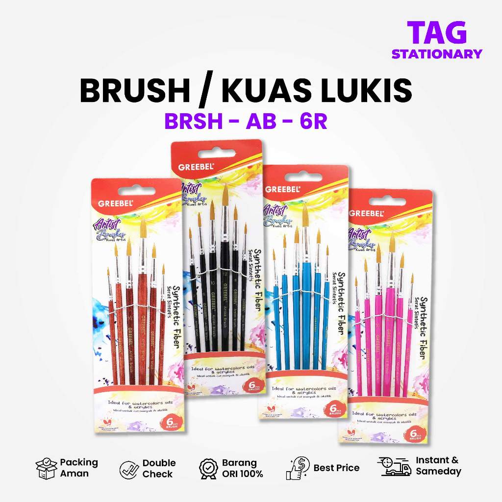 

GREEBEL Kuas Lukis / Brush Paint Set BRSH-AB-6R / Kuas Melukis Timur Agung Grosir