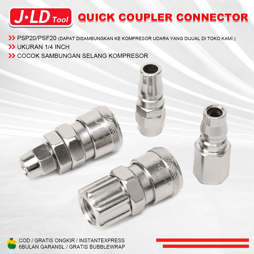 JLD Quick Coupler Connector Angin Kompresor Universal Drat 1/4 Inch Drat Sambungan Selang Angin