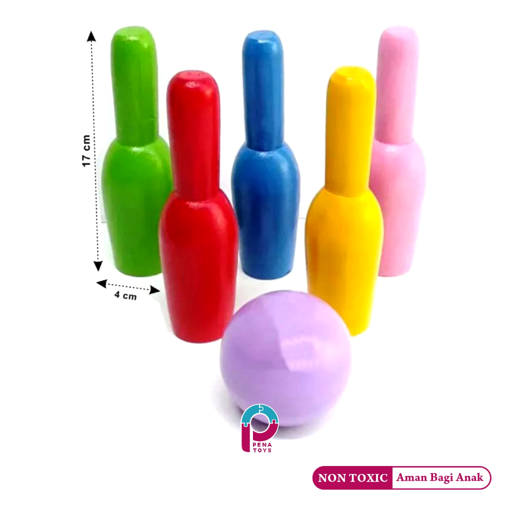 Bowling Kayu Mainan Edukasi Anak Bola Bowling Kayu
