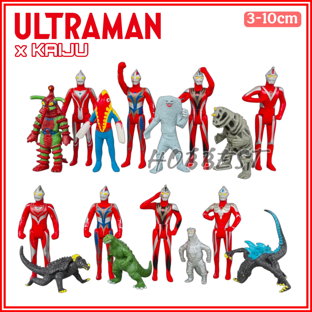 Action Figure ULTRAMAN x KAIJU set - Miniatur Topper Kue Pajangan Mainan Toy Godzilla Hipporit Tiga
