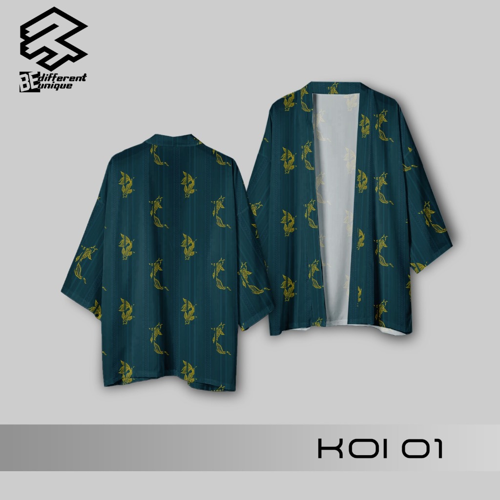 Haori Kimono Outer Outwear Casual  FullPrint Koi 01