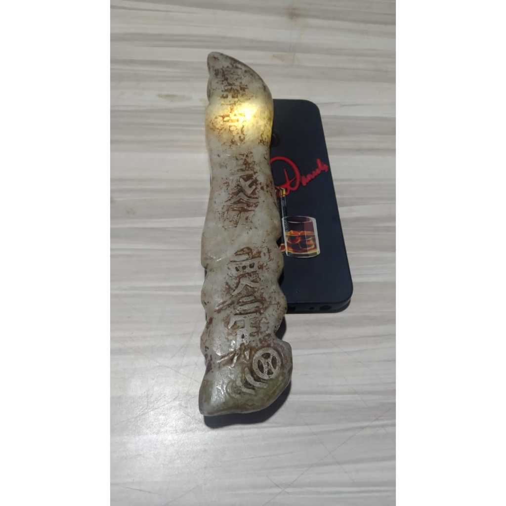 Pedang Ukiran Naga Aksara Cina Giok Sabun Kuno Jadul Antik