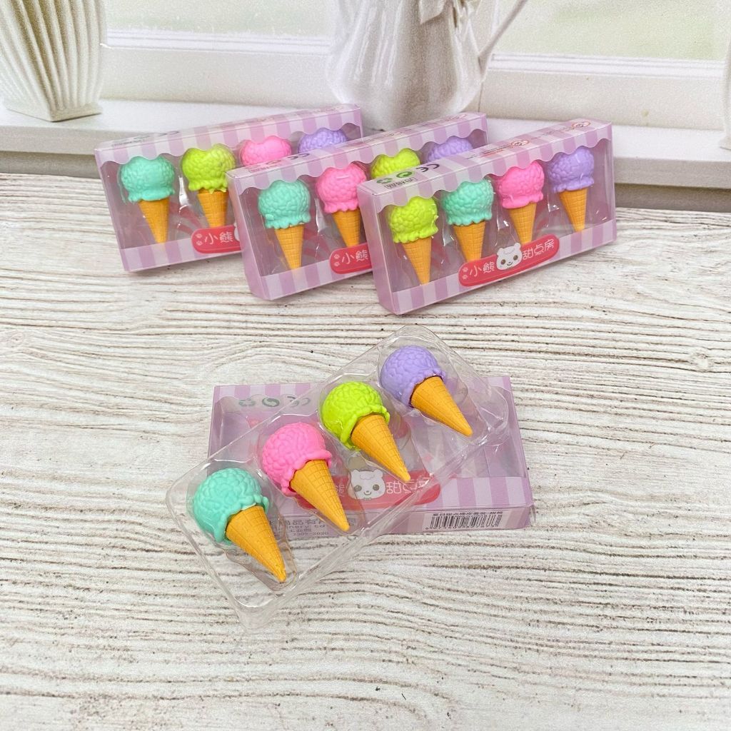 

Penghapus Bentuk Es Cream Isi 4pcs Cover Mika Eskrim Stik Cone Lolipop Lucu Bisa COD