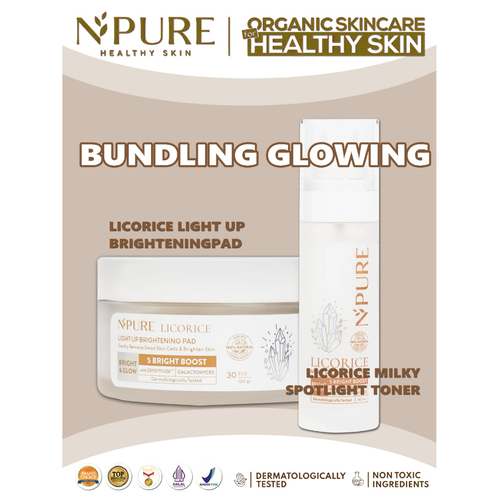 NPURE 【PAKET GLOWING 2PCS】NPURE Bundling Licorice Toner + Licorice Pad / Brightening Toner /