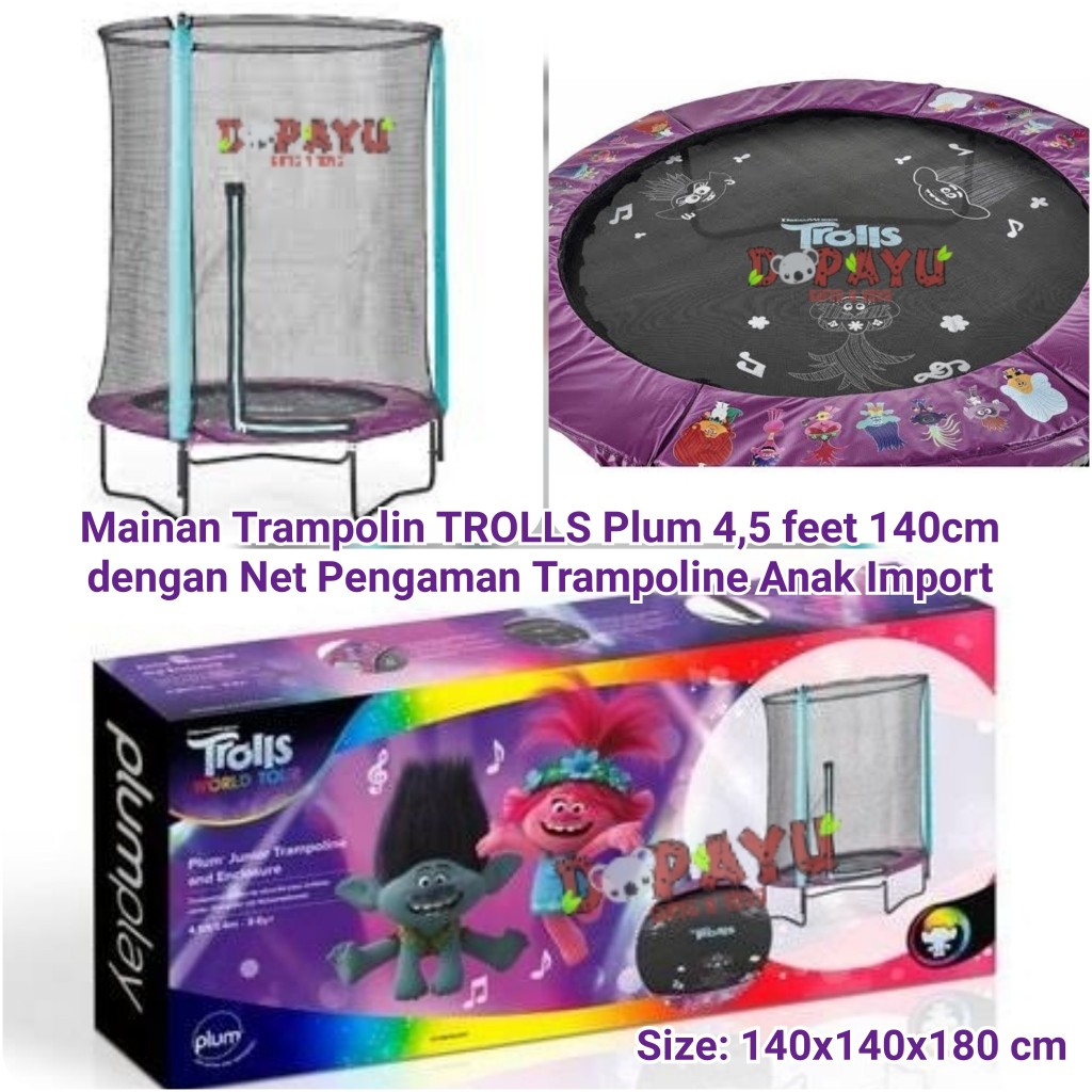 Mainan TRAMPOLINE TROLLS PLUM 4,5 feet pengaman Trampolin Anak 140cm