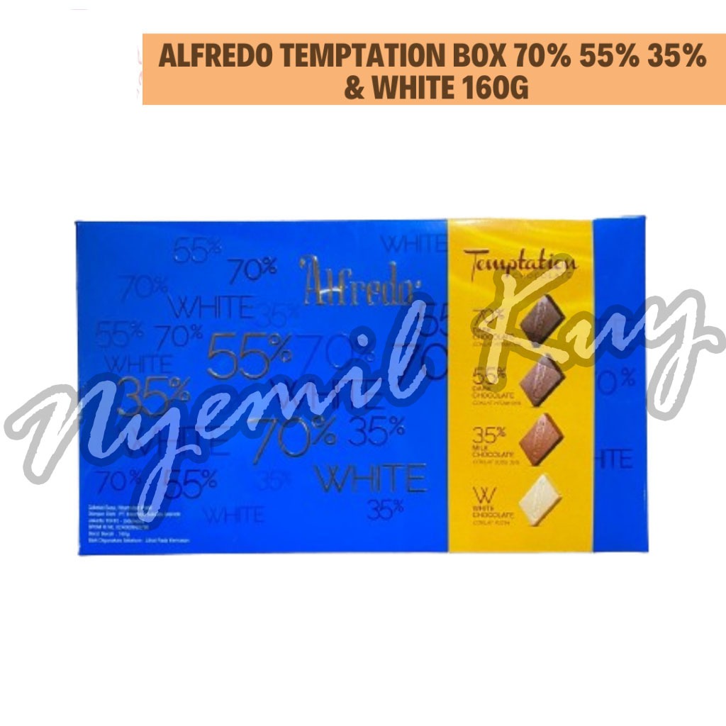 

Alfredo Temptation Chocolate Box 70% Dark Chocolate 55% Dark Chocolate 35% Milk Choco & White Chocolate - Coklat Hitam Coklat Susu Cokelat Putih 160g