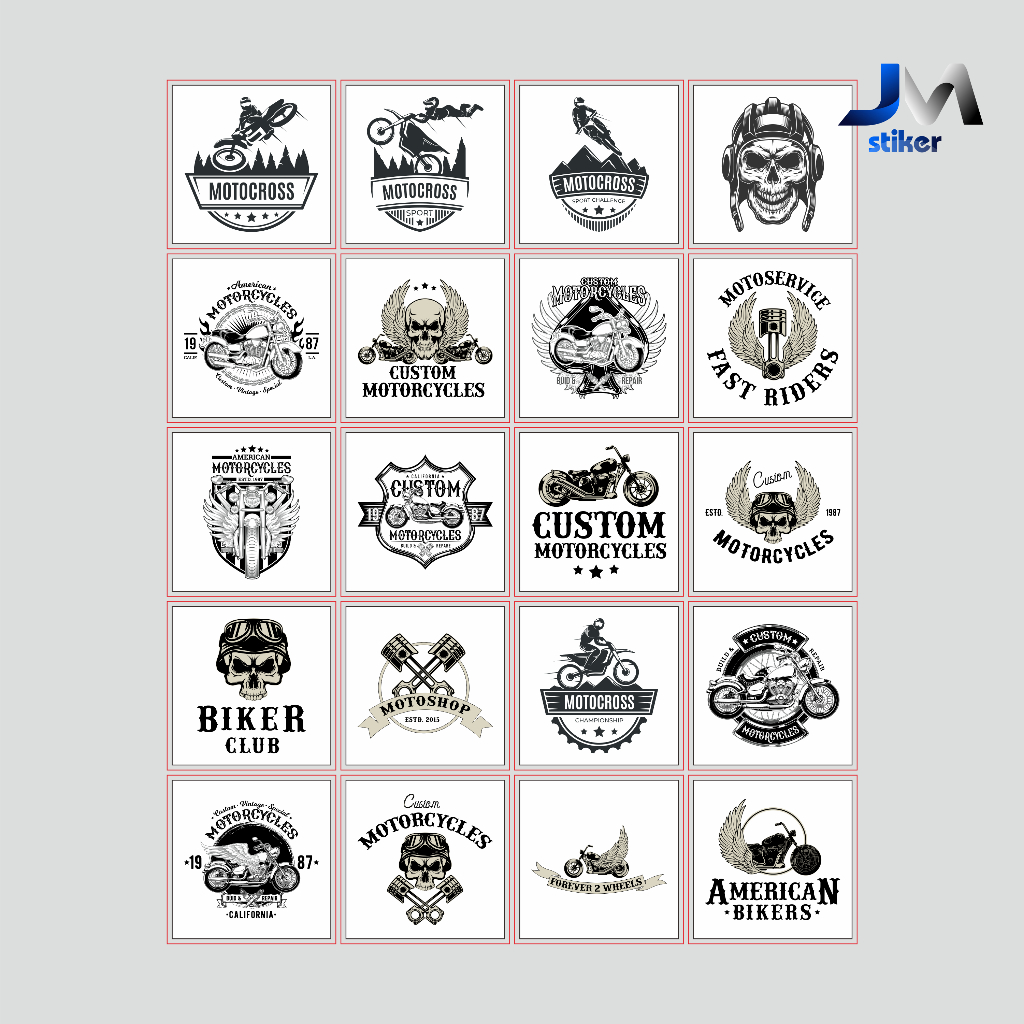 

Stiker custom motorcycles biker logo ukuran 5 x 5 cm bahan camel cutting bentuk tanpa laminasi