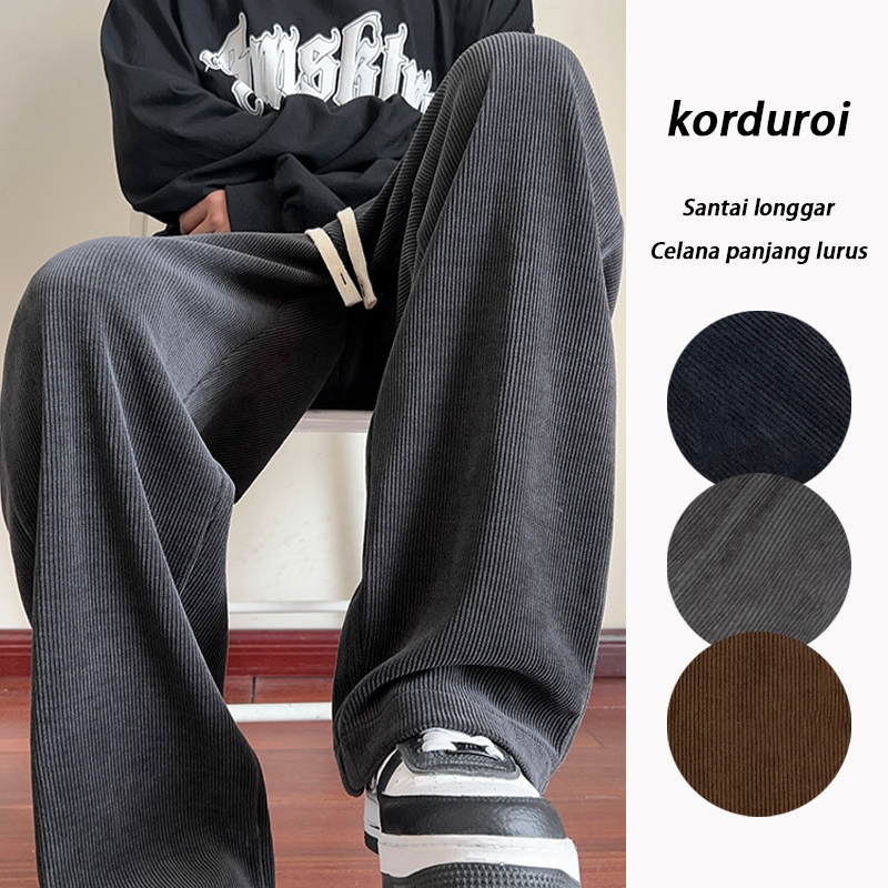 celana jumbo pria big size celana korduroy celana panjang gombrang unisex casual Korean Pants celana