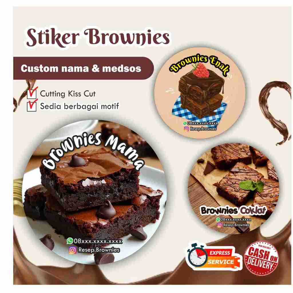 

[170 pcs] Stiker BROWNIES Cromo bulat / Label kemasan makanan / minuman / promosi / murah / chromo