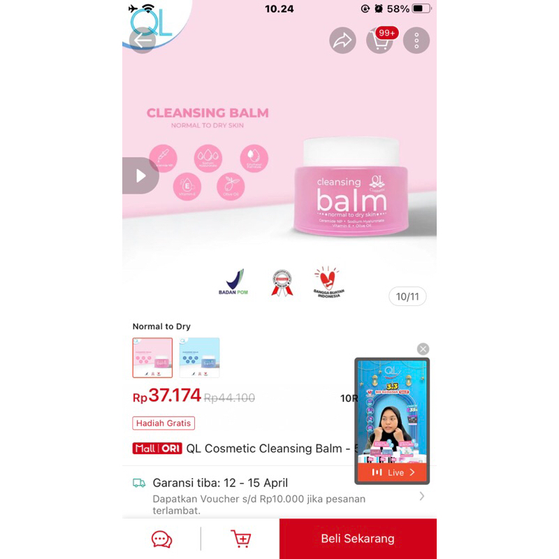 preloved cleansing balm Ql (masih higenis)