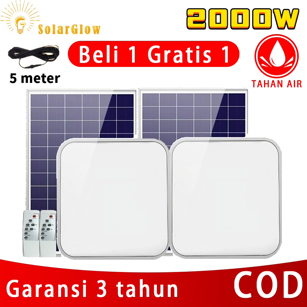 【Beli 1 Gratis 1】lampu tenaga surya otomatis lampu panel surya Lampu Plafon Tenaga Matahari 2000W LE