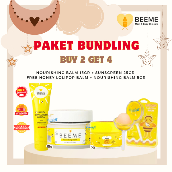 BEEME Paket Bundling Buy 2 Get 4 - Nourishing Balm 15gr +   Honey Sunscreen Lotion 25gr Free Honey L