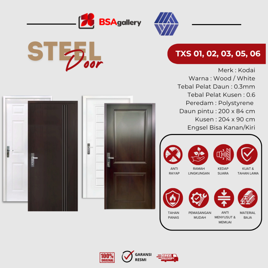 Pintu Baja Kodai 204 x 90 / Steel Single Door / Pintu Utama Pintu Depan Rumah + Kusen + Gagang / Han