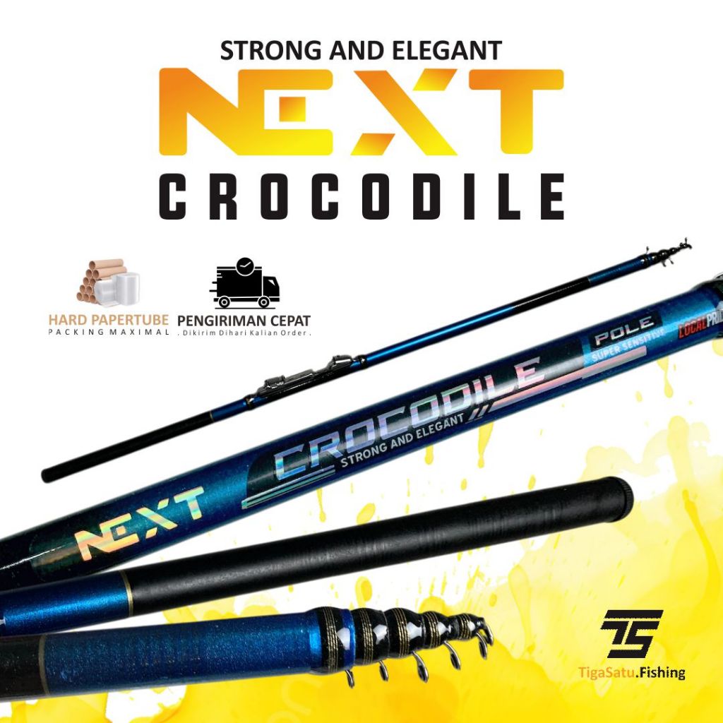 Joran Pancing Tegek Next Crocodile Set Kolong dan Komplit Ukuran 180 210 240 270 300 360 450 Cm Ruas