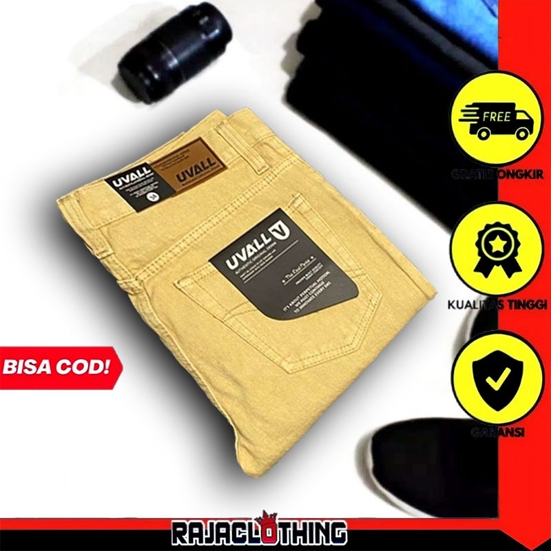 RCL - Celana Regular Panjang Jeans Cream Uvall Standar Straight Pria Ukuran Jumbo - (28-38)