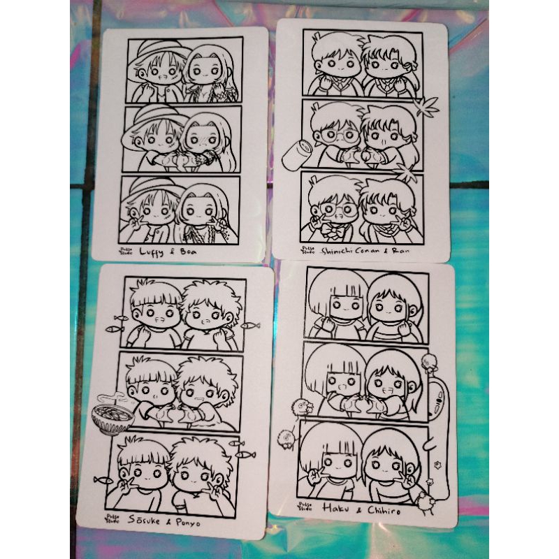 Postcard Drawing One piece, Ghibli, Conan