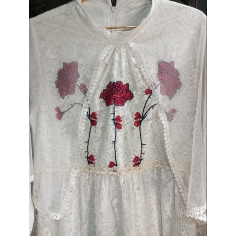 preloved gamis putih brukat bordir tile