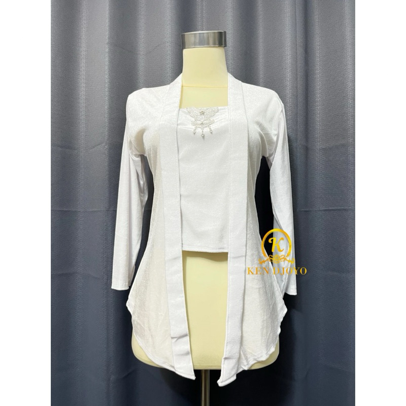 Kebaya Putih Bludru Kutubaru Polos Bahan Melar Size lengkap