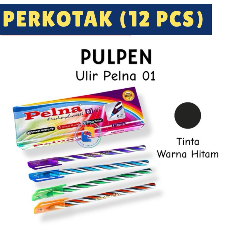 

12 Pcs - Pulpen Pelna Ulir 01 Warna Hitam