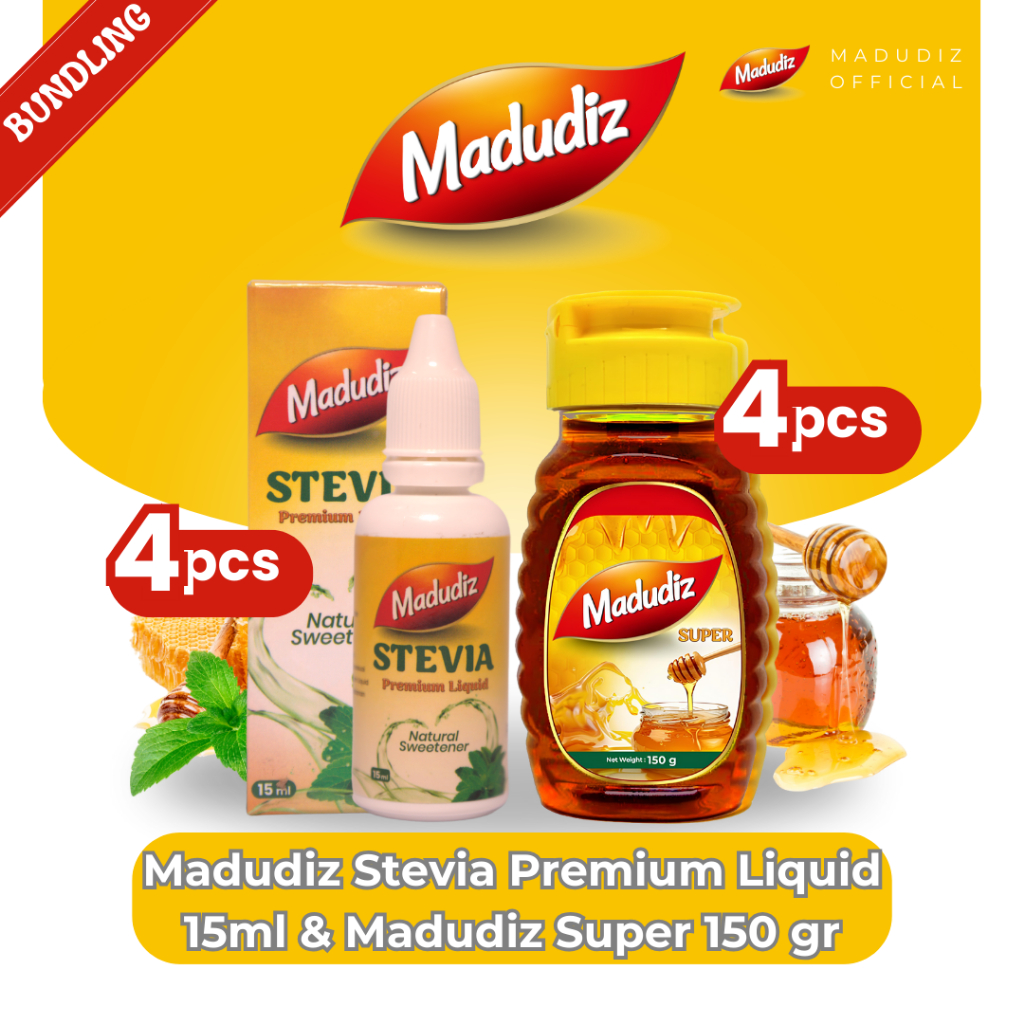 

Madudiz Madu Super 150gr 4Botol, dan Stevia Premium Liquid 15ml 4Botol - Madu Membantu Menjaga Daya Tahan Tubuh dan Stevia Tetes Pengganti Gula Nol Kalori