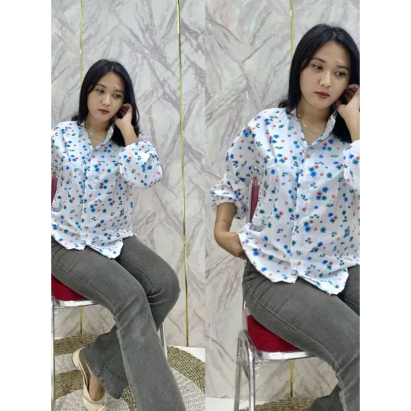 Kemeja Motif Blouse Katun Atasan Wanita | Kemeja wanita Terbaru Motif bunga
