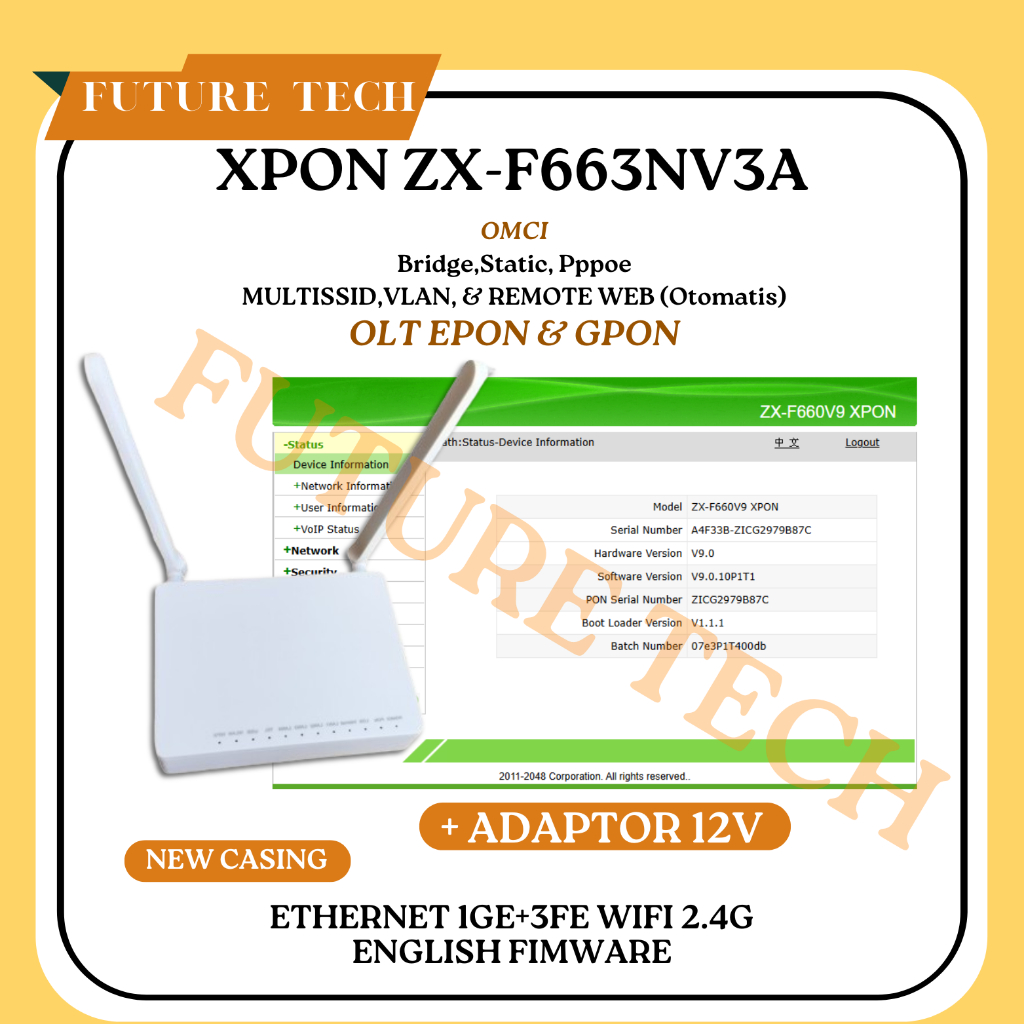 NEW XPON EPON GPON ONU ZX-F663NV3A DENGAN ADAPTOR