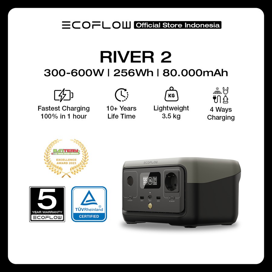 EcoFlow RIVER 2 256Wh 300W Portable Power Station Outdoor Camping RV Hiking - Genset Listrik Portabe