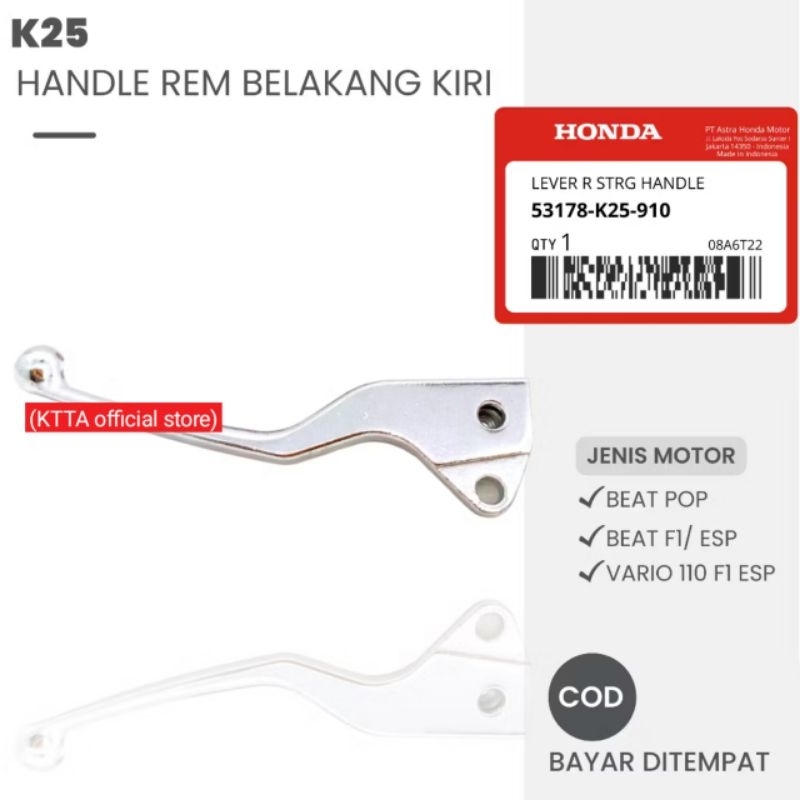 100% ORIGINAL Handle Rem Kiri Kanan silver Honda kode part K25 untuk Beat Fi (2012-2014), Beat Pop (