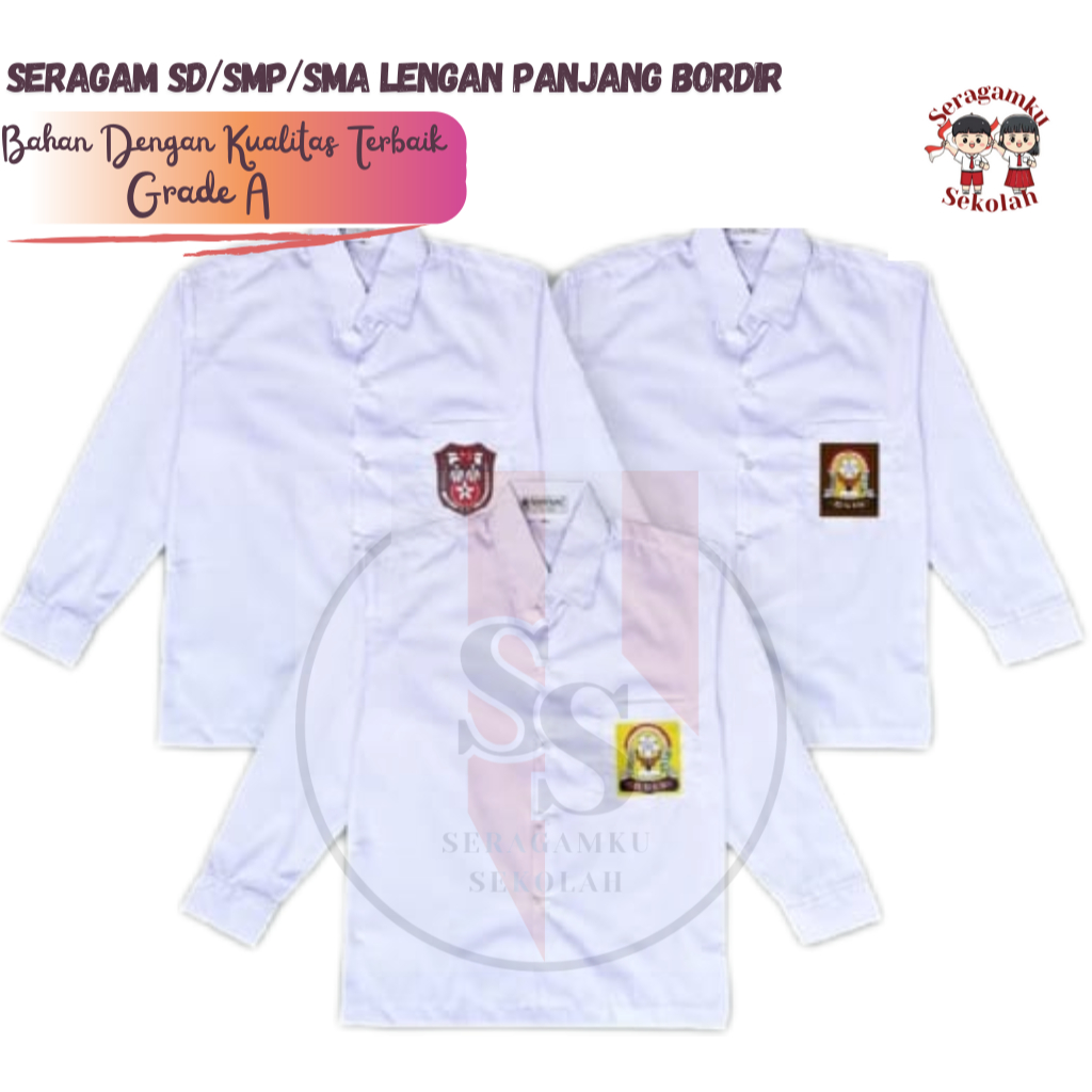Seragam Sekolah SD SMP SMA/SMK Lengan Panjang Seragamku Sekolah Perempuan Kemeja Polos Putih Laki La