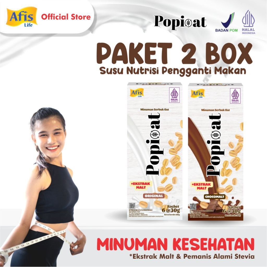 

Afis Popioat Minuman Serbuk Oat 2Box BUY 2 GET 1- Isi 6 Sachet 30g - Susu Diet Nutrisi Pengganti Makanan