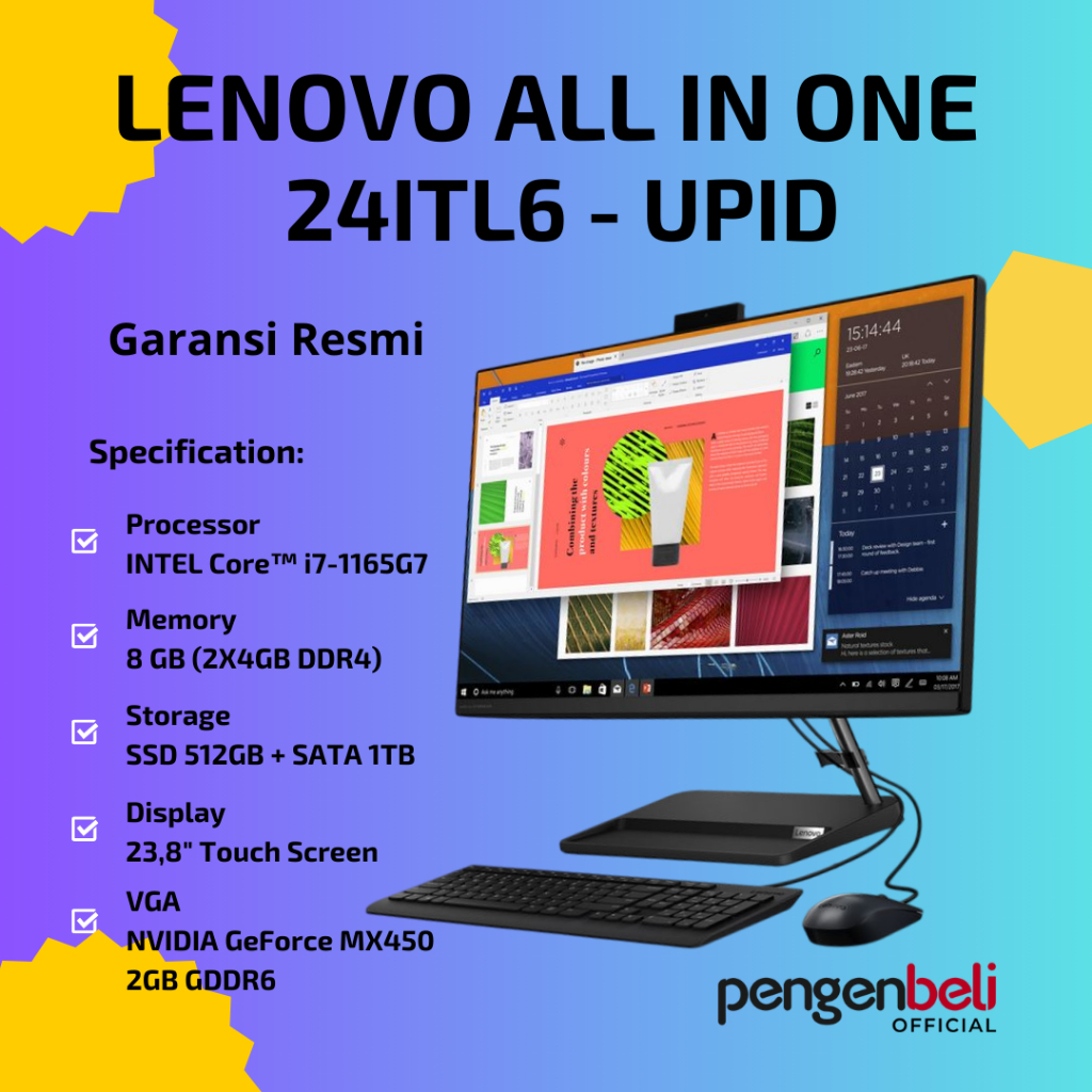 TERMURAH LENOVO AIO 3 24ITL6 - UPID | i7-1165G7 | SSD 512GB | RAM 8GB | MX450 | BLACK | 23.8" TOUCHS