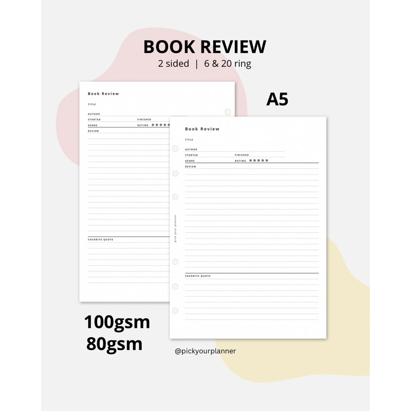 

A5 6 ring 20 ring Book review planner refill binder