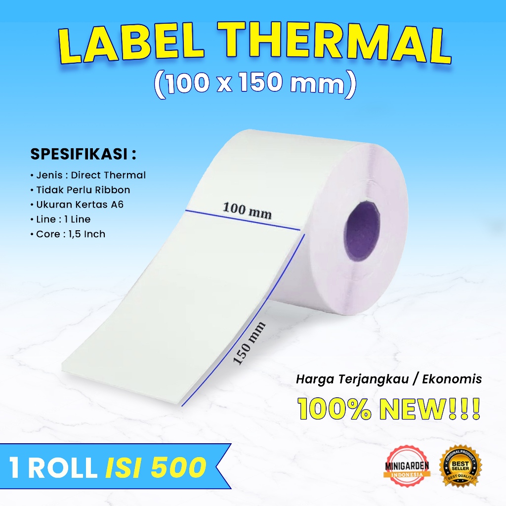 

LABEL THERMAL 100 X 150 MM resi sticker A6 100x150MM 1 ROLL 500PCS