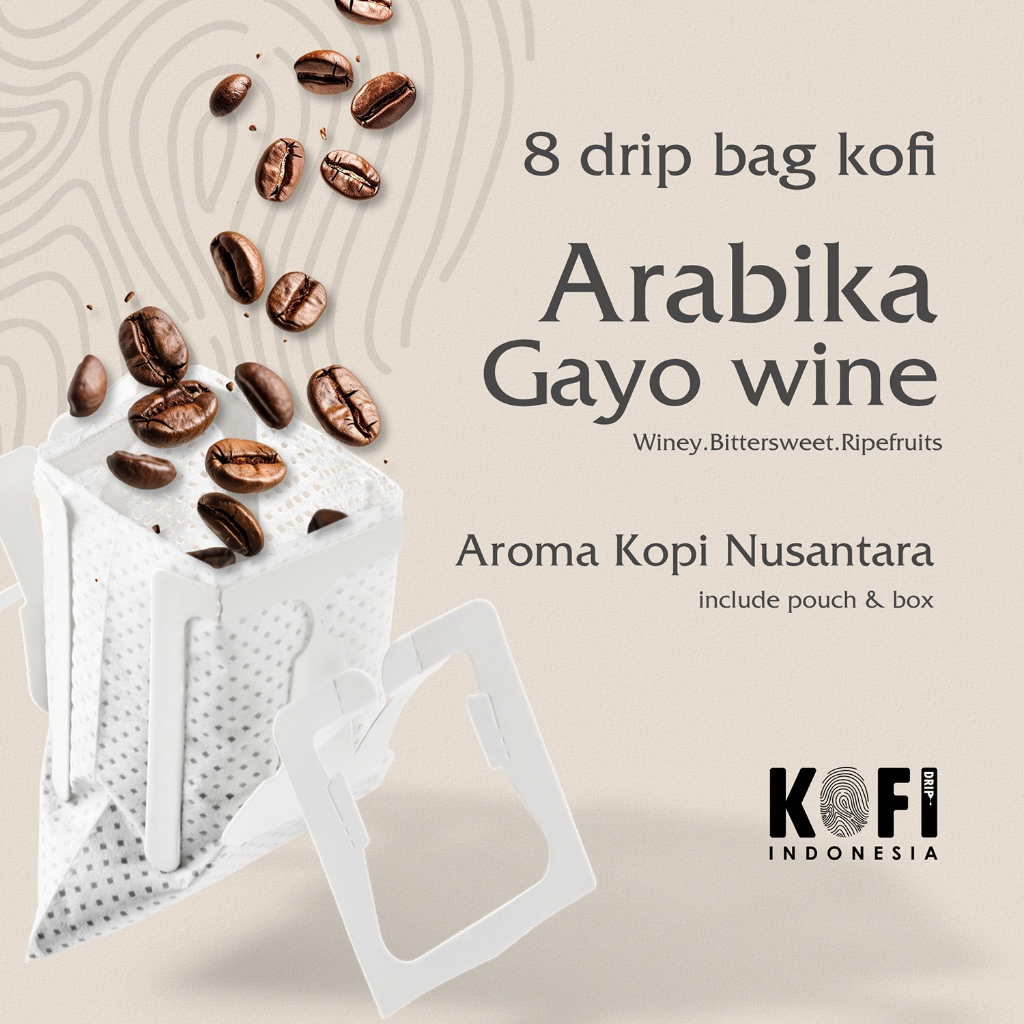 

Kopi Drip Bag Arabika Gayo wine isi 8 bag x 10gr, kofi big drip, kopi instan tanpa ampas, kopi murni