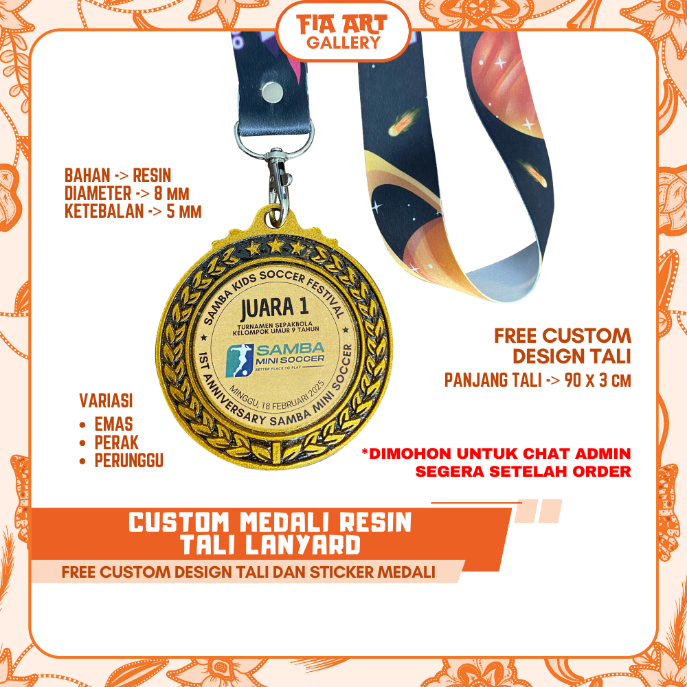 

Medali Resin Custom Tali Lanyard FREE Design Sticker Medali Dan Tali Bahan Resin Emas Perak Perunggu