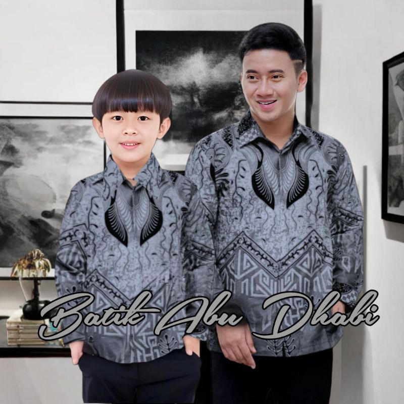 Kemeja Batik Motif Dasi Abu Batik Anak Laki-Laki Lengan Panjang Batik Ayah dan Anak Cowok Warna Abu 