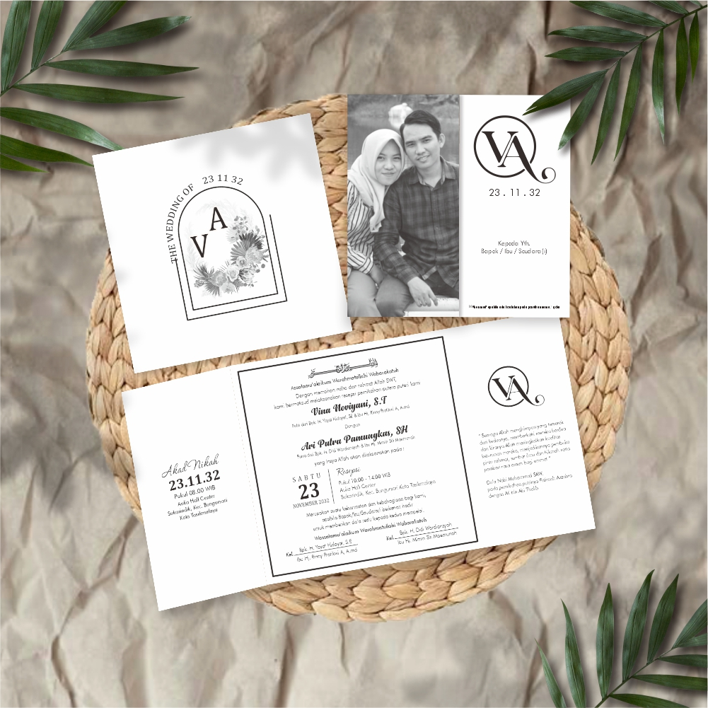 Undangan Lipat 3 | Undangan Pernikahan Wedding Simple, Murah, Elegant | BW Edition