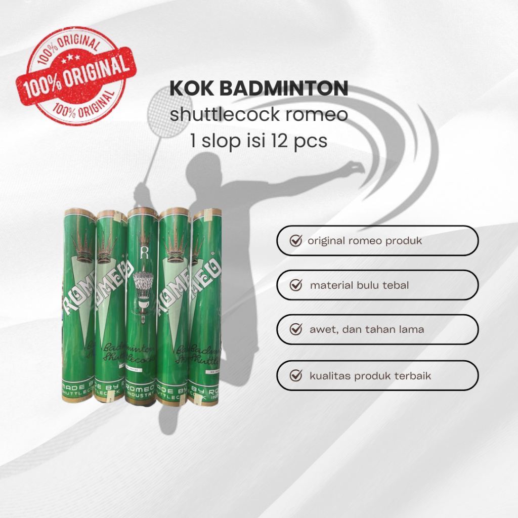 kok badminton / kok bulutangkis / shuttlecock romeo hijau 100% original produk