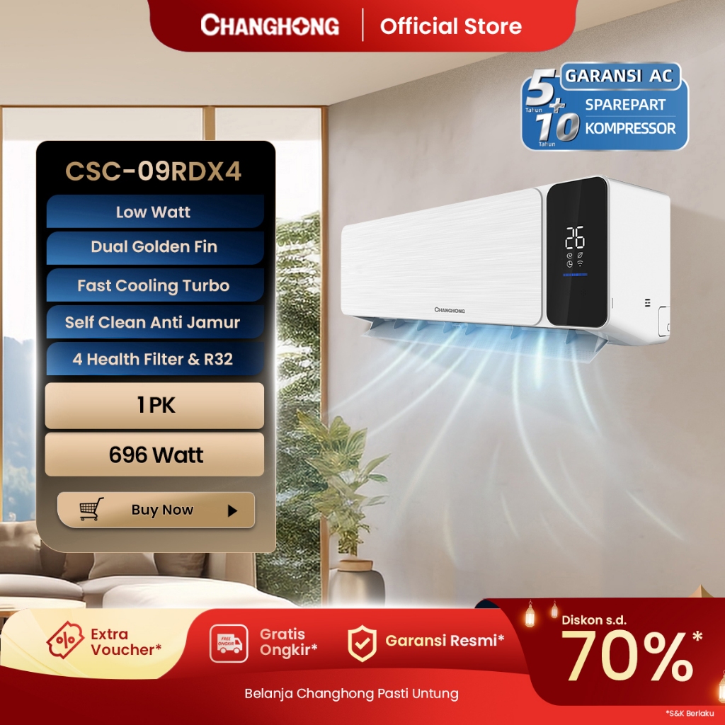 CHANGHONG AC 1 PK STANDARD - CSC 09RDX4  Low Watt [INDOOR + OUTDOOR UNIT ONLY] [LOW WATT] [SLEEP MOD