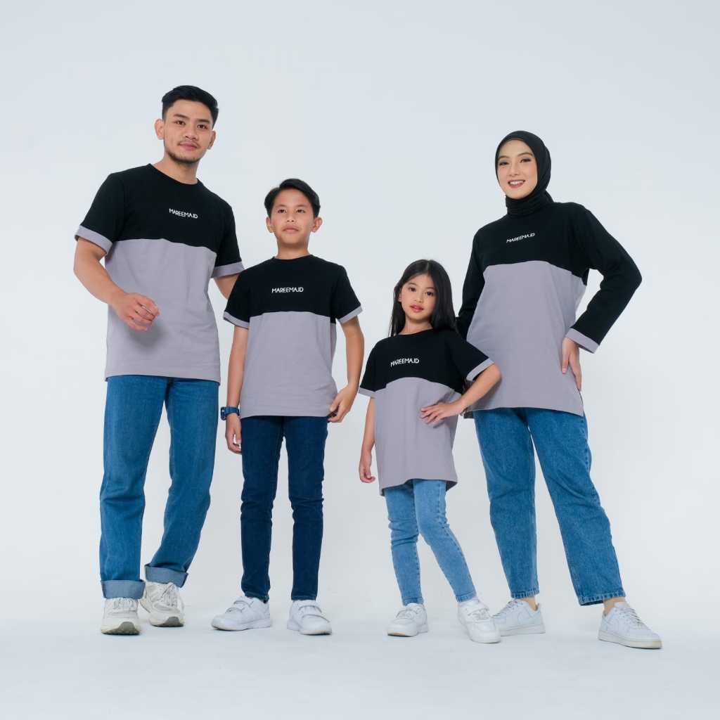 Baju Kaos Family Couple Set Hitam Abu Sarimbit Keluarga Ayah Ibu Anak