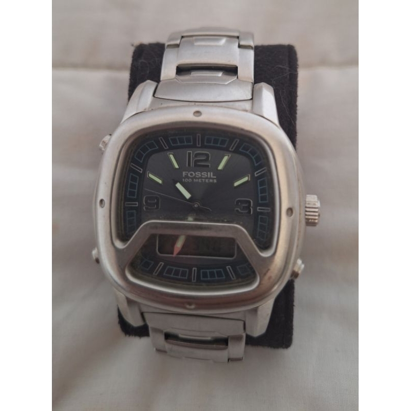 Fossil Blue Watch Men 41mm Silver Tone Analog Digital BQ-9233